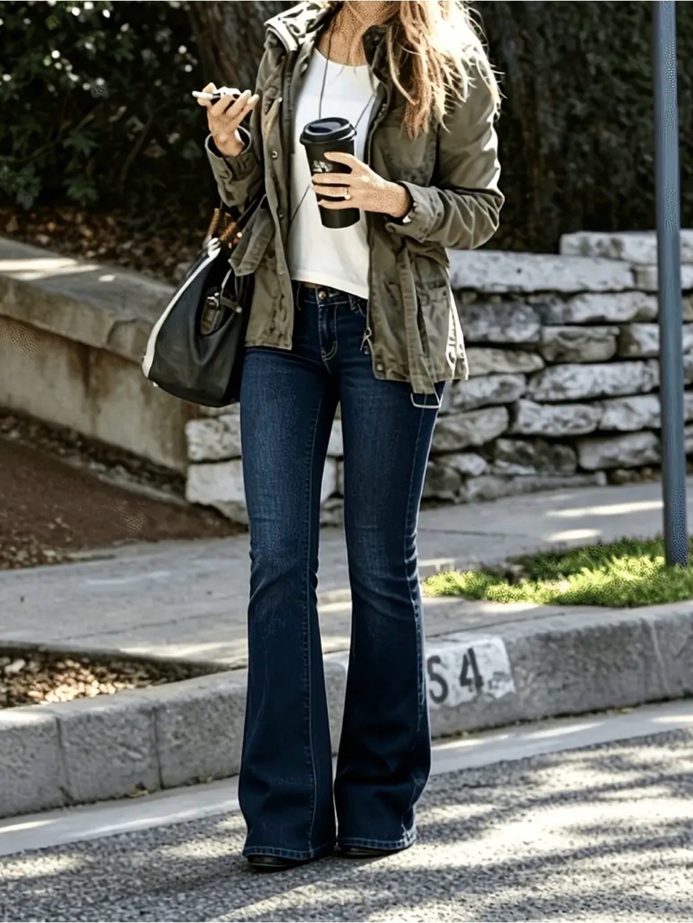 Dark Wash Flared Jeans - Deep Indigo Denim